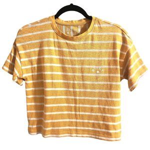 Roxy Yellow & White Striped Short Sleeve Cropped Shirt XS